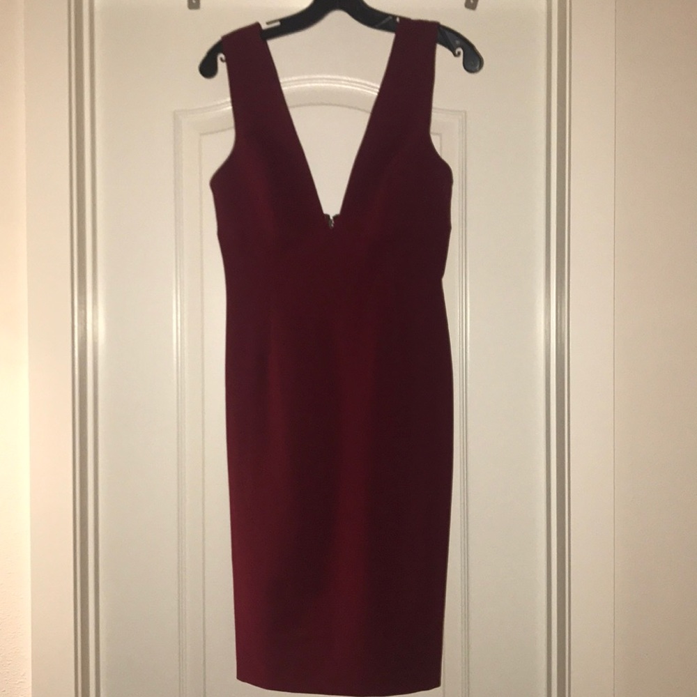 Alice and Olivia Burgundy deep V dress